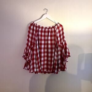 Fever Red and White Gngham Off The Shoulder Blouse- Small